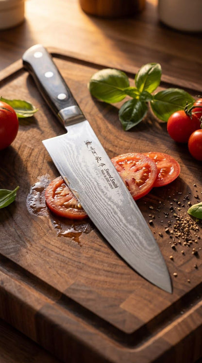 Satake Cutlery 8-Inch Japanese Damascus Chef Knife, VG10 Gyuto, Seki Japan