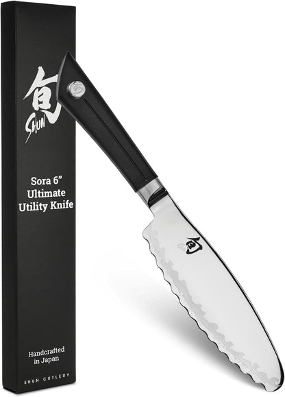 Sora 6" Ultimate Utility Knife, Handcrafted Japanese Kitchen Knife, VG10 Steel Edge and 420J Stainless Steel Blade, Balanced Handle, Precision and Sharpness for Professional and Home Chefs
