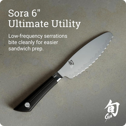 Sora 6" Ultimate Utility Knife, Handcrafted Japanese Kitchen Knife, VG10 Steel Edge and 420J Stainless Steel Blade, Balanced Handle, Precision and Sharpness for Professional and Home Chefs