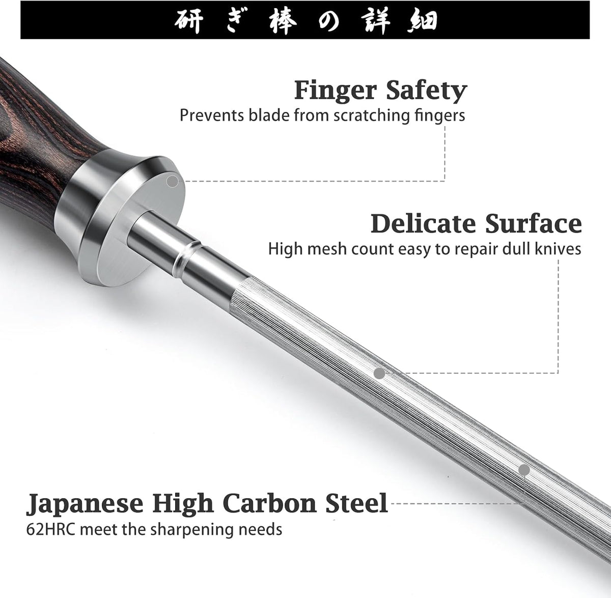Honing Rod, 10 Inch Professional Kitchen Knife Sharpener Rod | Japanese High Carbon Knife Sharpening Steel with Ergonomic Pakkawood Handle, Ideal for All Chef Knives, Gift for Chefs