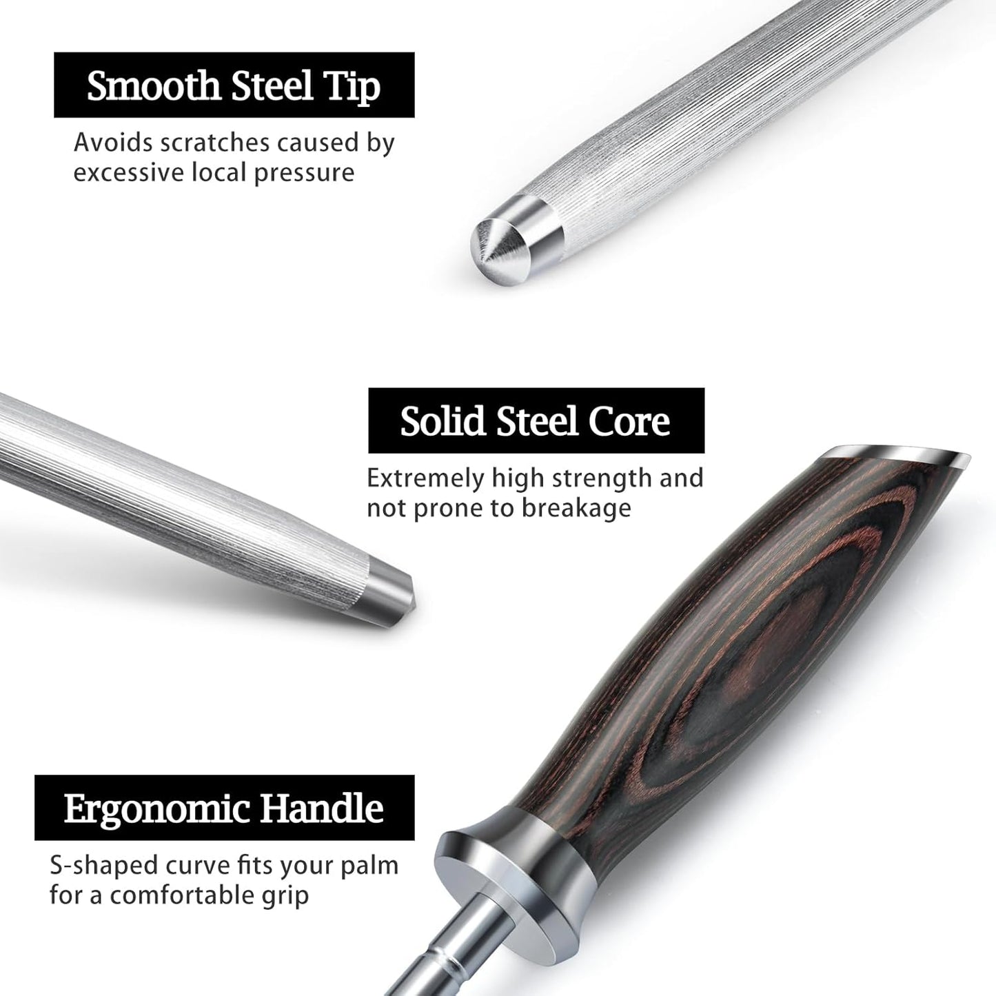 Honing Rod, 10 Inch Professional Kitchen Knife Sharpener Rod | Japanese High Carbon Knife Sharpening Steel with Ergonomic Pakkawood Handle, Ideal for All Chef Knives, Gift for Chefs