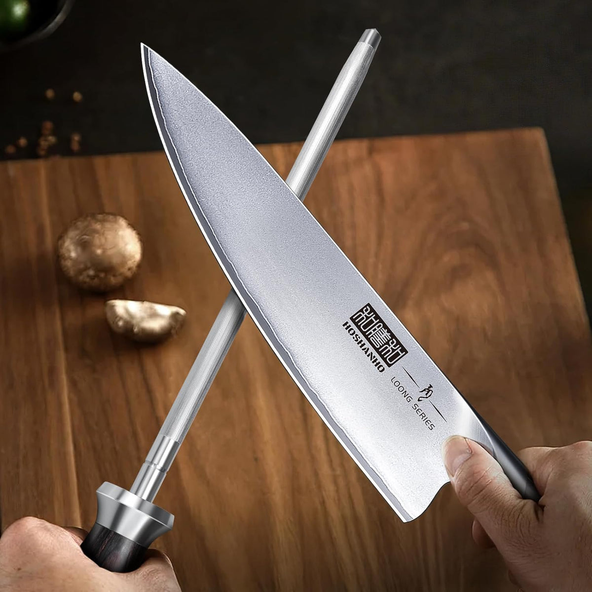 Honing Rod, 10 Inch Professional Kitchen Knife Sharpener Rod | Japanese High Carbon Knife Sharpening Steel with Ergonomic Pakkawood Handle, Ideal for All Chef Knives, Gift for Chefs