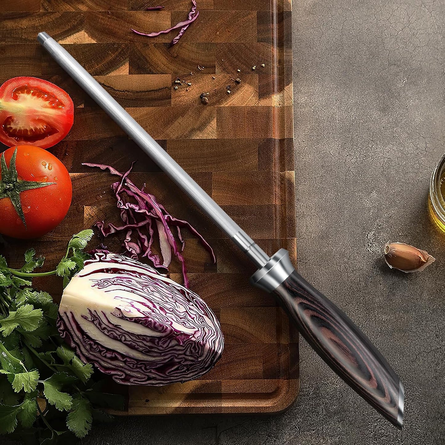 Honing Rod, 10 Inch Professional Kitchen Knife Sharpener Rod | Japanese High Carbon Knife Sharpening Steel with Ergonomic Pakkawood Handle, Ideal for All Chef Knives, Gift for Chefs
