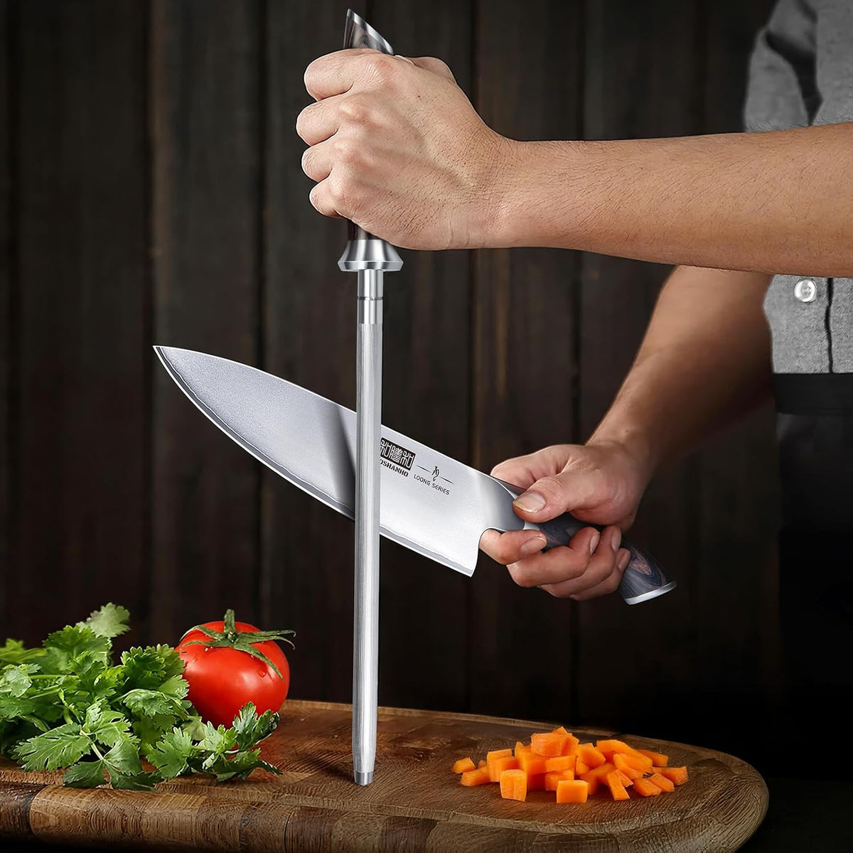 Honing Rod, 10 Inch Professional Kitchen Knife Sharpener Rod | Japanese High Carbon Knife Sharpening Steel with Ergonomic Pakkawood Handle, Ideal for All Chef Knives, Gift for Chefs