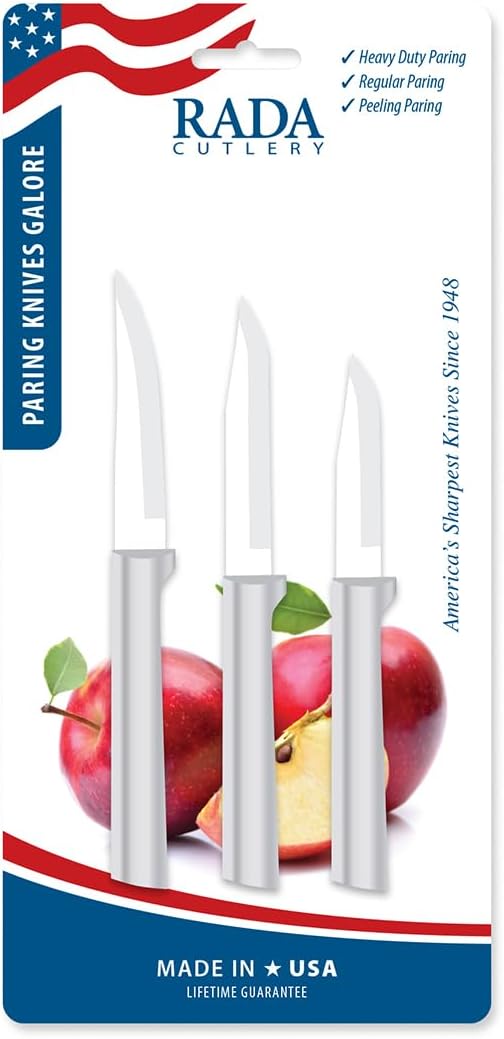 Cutlery Paring Knives Galore ProPack (DS01), Silver Handle | 3-Piece Knife Set, Stainless Steel Blades, Silver Cast Aluminum Handle