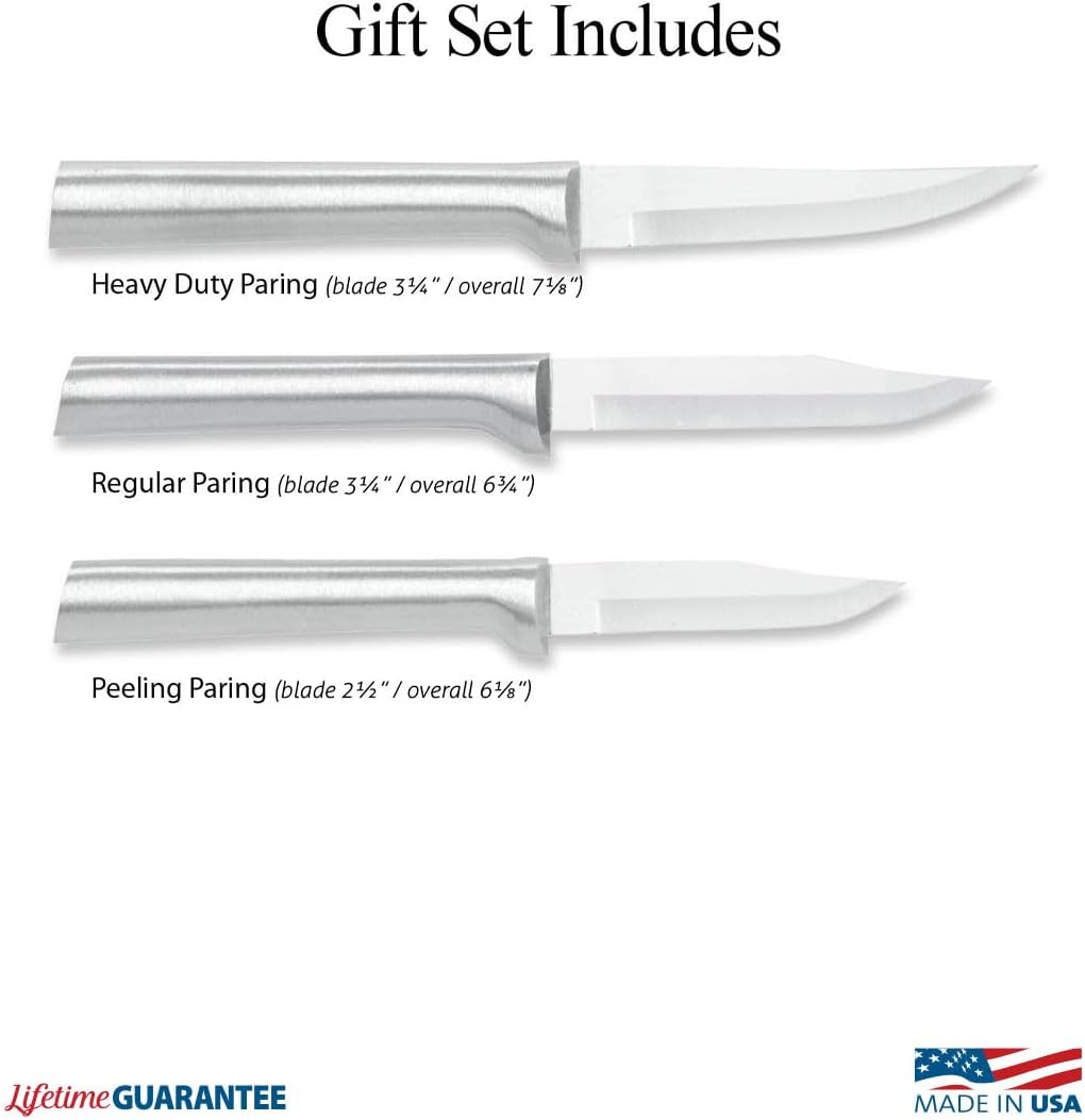 Cutlery Paring Knives Galore ProPack (DS01), Silver Handle | 3-Piece Knife Set, Stainless Steel Blades, Silver Cast Aluminum Handle