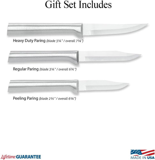 Cutlery Paring Knives Galore ProPack (DS01), Silver Handle | 3-Piece Knife Set, Stainless Steel Blades, Silver Cast Aluminum Handle