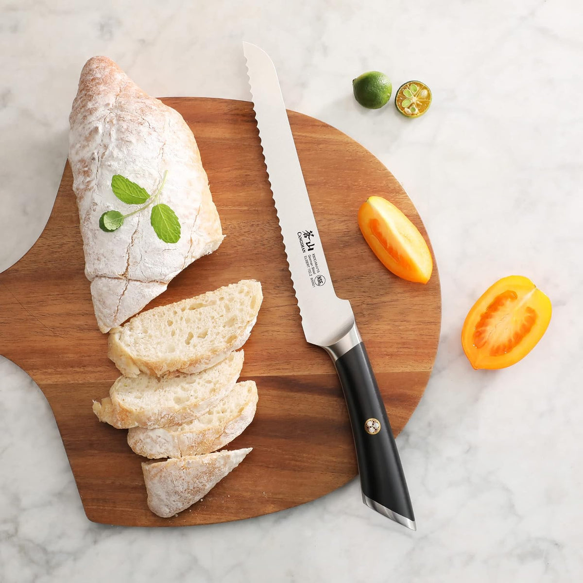 Cangshan ELBERT Series German Steel Forged 8" Offset Bread Knife (Black)