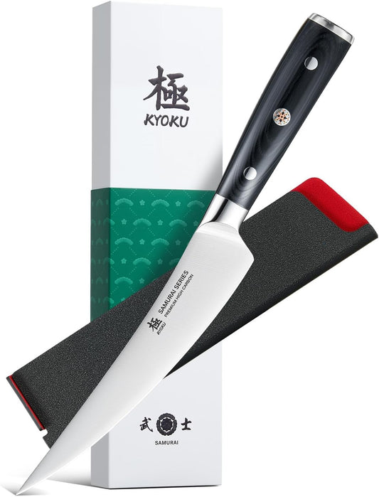 6" Japanese Boning Knife - German Steel Curved Knife with Sheath | 56 Hrc German 1.4116 Steel Full Tang Blade, 10-14 Deg Edge, Pakkawood Handle, Meat Deboning Butcher Knife With Gift Box