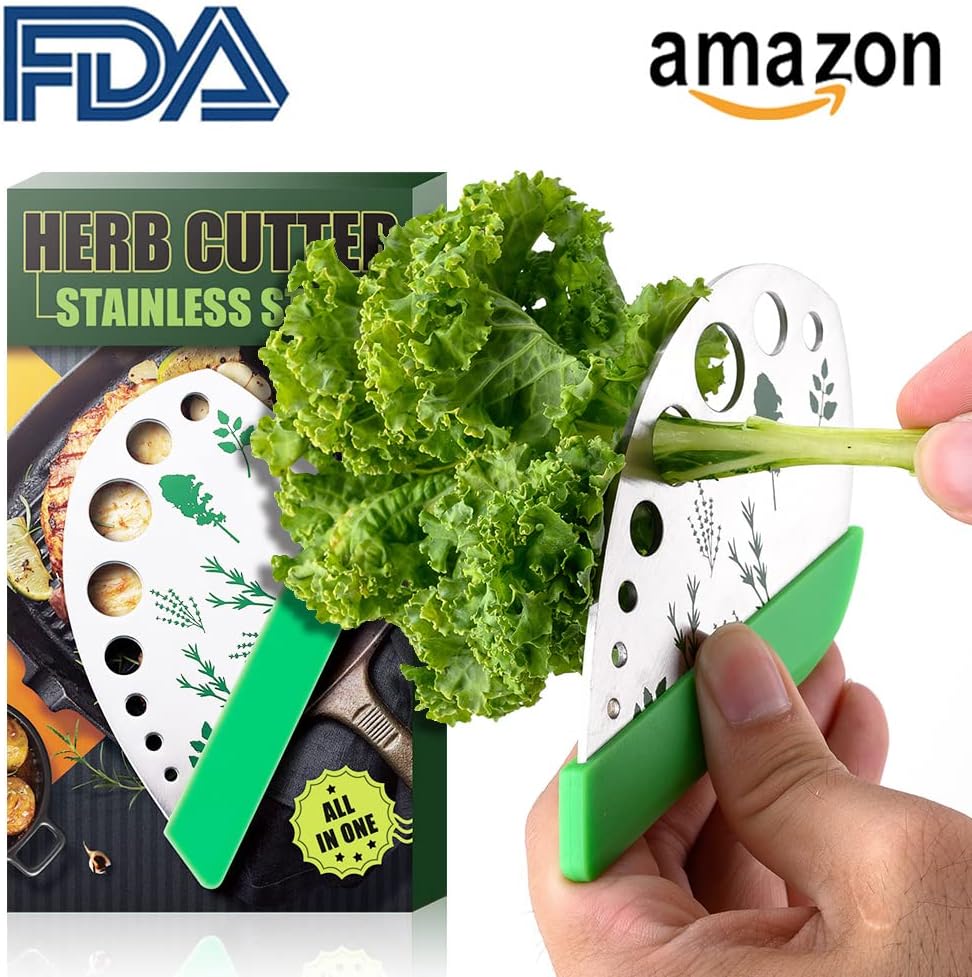 Herb Stripper Scissors Stainless Steel Leaf Remover | Herbs Cutter, Stripping Tool, Vegetable Kitchen Gadget, Protective Holder