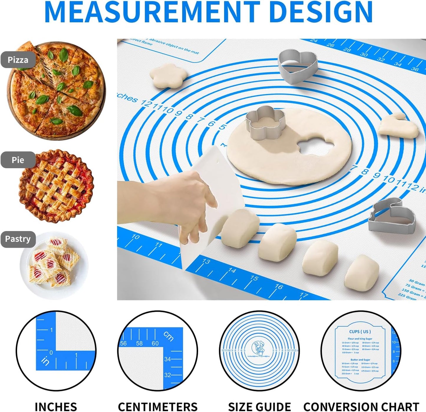 Silicone Baking Mat, Non Stick Pastry Mat Sheet for Dough Rolling, Nonslip Fondant/Pie Crust Mat, Counter Mat Oven Liner Mat for Making Cookies Macarons Bread Baking Supplies Extra Large 26 x 16 Inch
