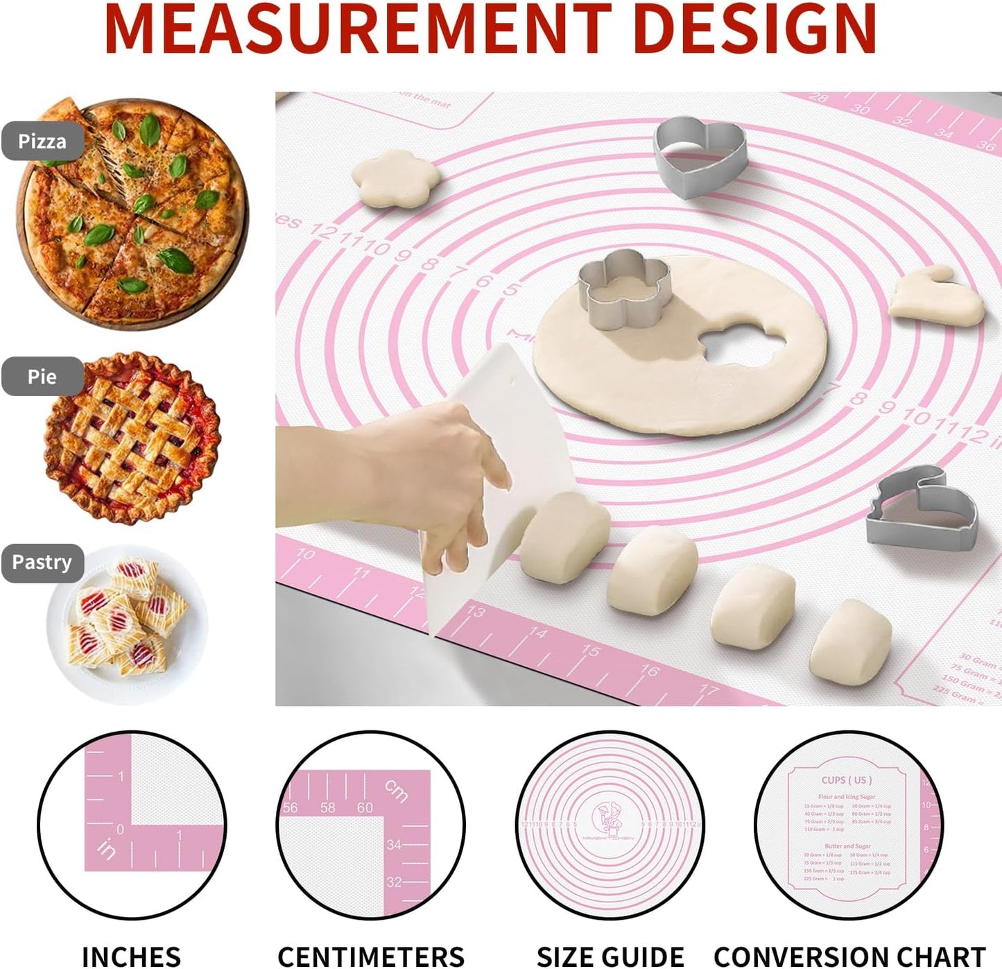 Silicone Baking Mat, Non Stick Pastry Mat Sheet for Dough Rolling, Nonslip Fondant/Pie Crust Mat, Counter Mat Oven Liner Mat for Making Cookies Macarons Bread Baking Supplies Extra Large 26 x 16 Inch