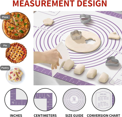 Silicone Baking Mat, Non Stick Pastry Mat Sheet for Dough Rolling, Nonslip Fondant/Pie Crust Mat, Counter Mat Oven Liner Mat for Making Cookies Macarons Bread Baking Supplies Extra Large 26 x 16 Inch