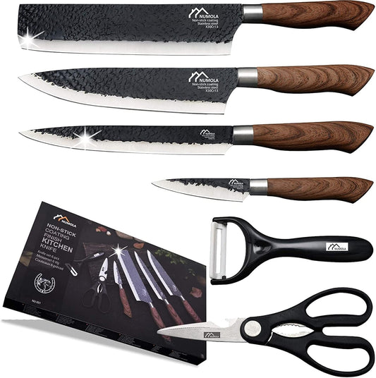 6 Pieces Black Professional Chef Knife Set with Stainless Steel Cutlery | BBQ Knife Set, Ergonomic Design Handle, Gift Box for Festival, Kitchen Essential