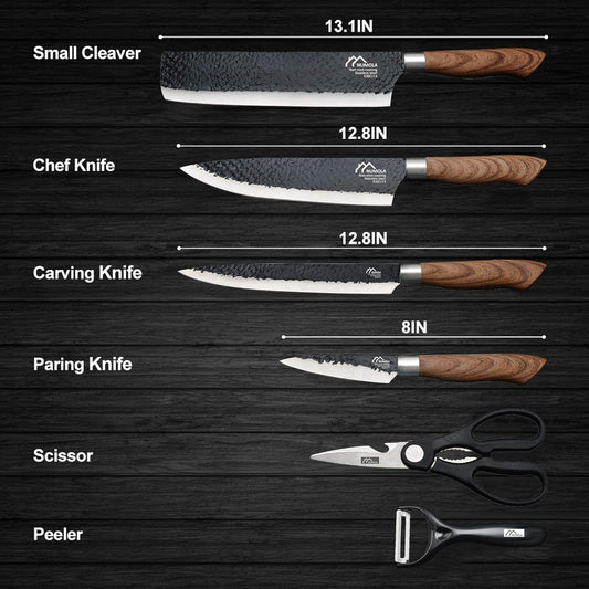 6 Pieces Black Professional Chef Knife Set with Stainless Steel Cutlery | BBQ Knife Set, Ergonomic Design Handle, Gift Box for Festival, Kitchen Essential