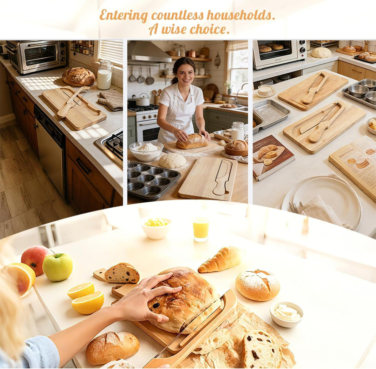 Bread Bow Knife And Board Set | Manual Bread Slicer And Cutter With Matching Crumb Tray & Cutting Board For Homemade Sourdough Bread, French Baguettes, Bagels | Stainless Steel Bow Knife, 40CM Length