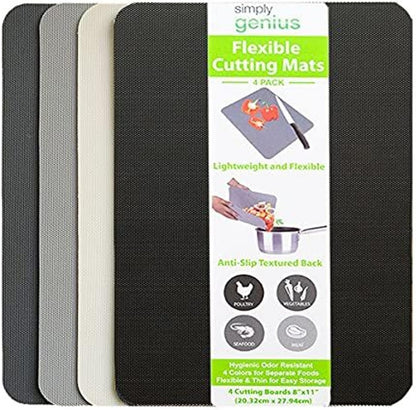 Rectangular Cutting Board Set - Color-Coded Cutting Mats for Kitchen - Dishwasher-Safe Plastic Chopping Board - Pack of 4, 8 x 11 in, Light Gray