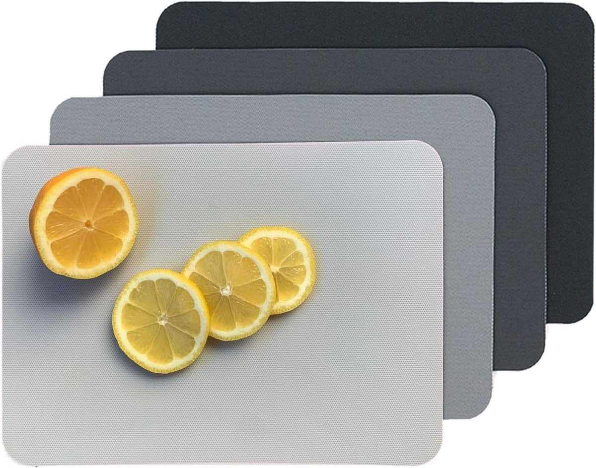 Rectangular Cutting Board Set - Color-Coded Cutting Mats for Kitchen - Dishwasher-Safe Plastic Chopping Board - Pack of 4, 8 x 11 in, Light Gray