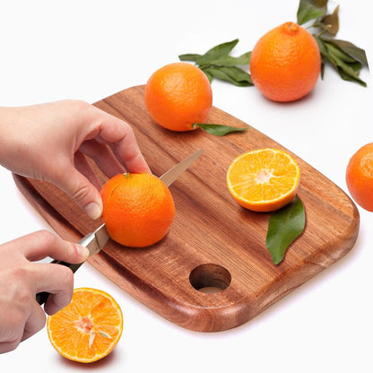 Small Acacia Wood Cutting Boards for Kitchen with Hanging | Medium Wooden Cutting Board for Vegetables, Fruit, Bread, Meat, Cheese, Charcuterie - BPA Free, 10" x 8"