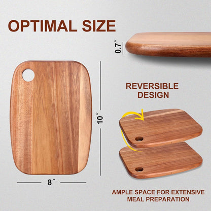 Small Acacia Wood Cutting Boards for Kitchen with Hanging | Medium Wooden Cutting Board for Vegetables, Fruit, Bread, Meat, Cheese, Charcuterie - BPA Free, 10" x 8"