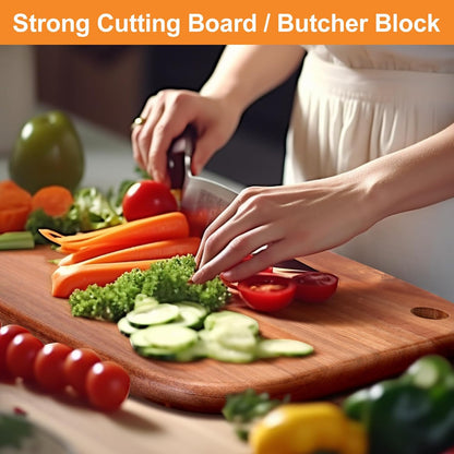 Small Acacia Wood Cutting Boards for Kitchen with Hanging | Medium Wooden Cutting Board for Vegetables, Fruit, Bread, Meat, Cheese, Charcuterie - BPA Free, 10" x 8"