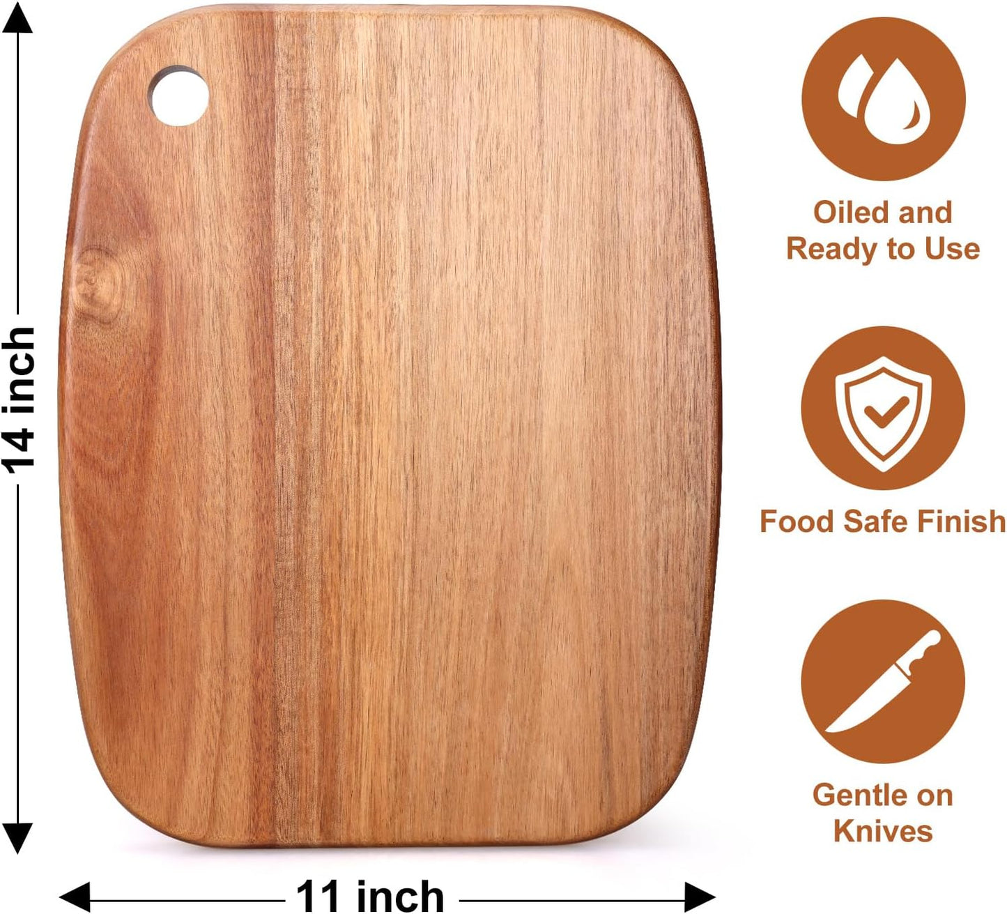 Small Acacia Wood Cutting Boards for Kitchen with Hanging | Medium Wooden Cutting Board for Vegetables, Fruit, Bread, Meat, Cheese, Charcuterie - BPA Free, 10" x 8"