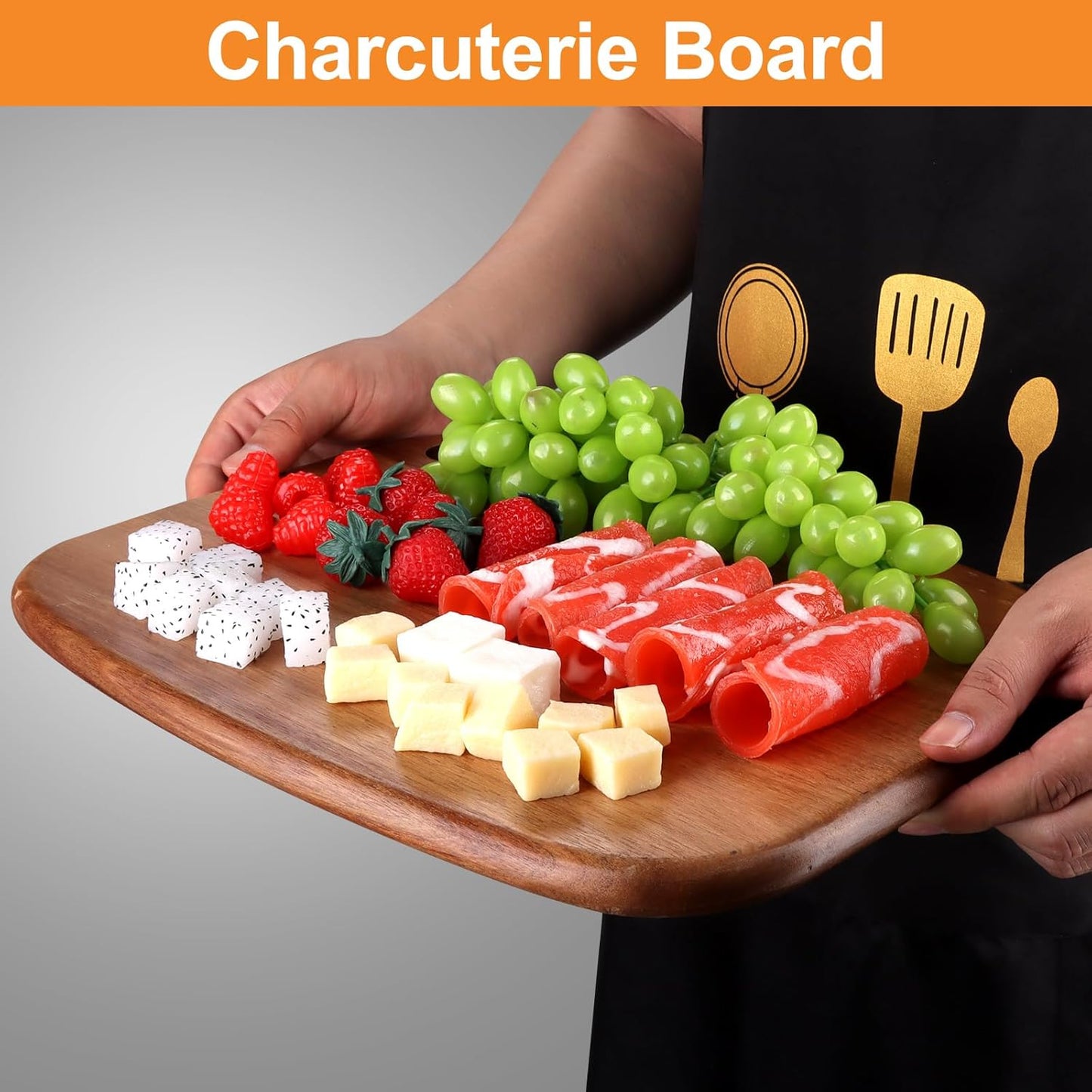 Small Acacia Wood Cutting Boards for Kitchen with Hanging | Medium Wooden Cutting Board for Vegetables, Fruit, Bread, Meat, Cheese, Charcuterie - BPA Free, 10" x 8"
