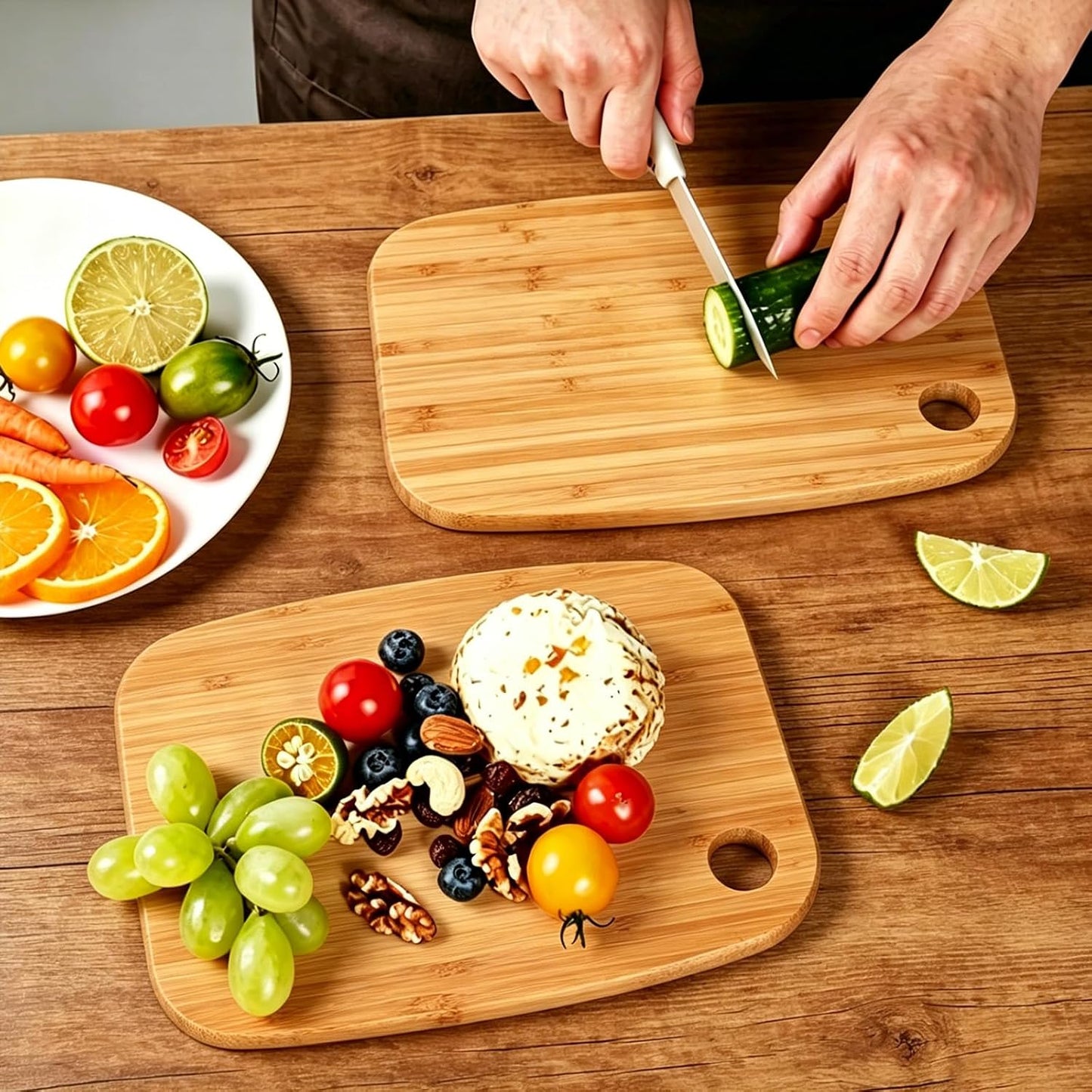 Small Acacia Wood Cutting Boards for Kitchen with Hanging | Medium Wooden Cutting Board for Vegetables, Fruit, Bread, Meat, Cheese, Charcuterie - BPA Free, 10" x 8"