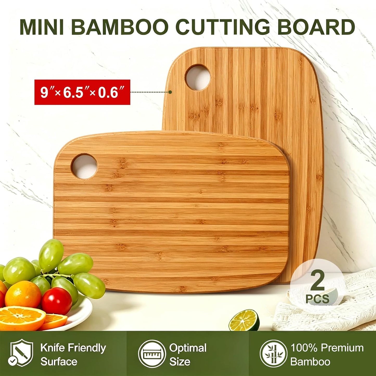 Small Acacia Wood Cutting Boards for Kitchen with Hanging | Medium Wooden Cutting Board for Vegetables, Fruit, Bread, Meat, Cheese, Charcuterie - BPA Free, 10" x 8"