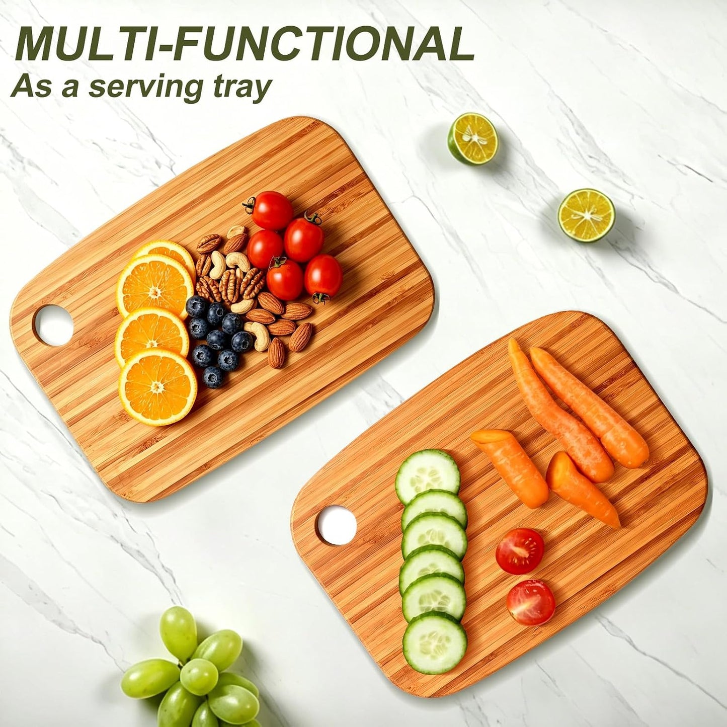 Small Acacia Wood Cutting Boards for Kitchen with Hanging | Medium Wooden Cutting Board for Vegetables, Fruit, Bread, Meat, Cheese, Charcuterie - BPA Free, 10" x 8"