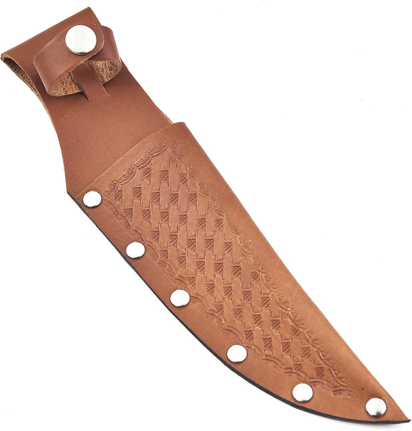 Genuine Leather Knife Sheath for Fixed Blade 6 Inch Knives - Brown Basket Weave Sheaths with Belt Holder
