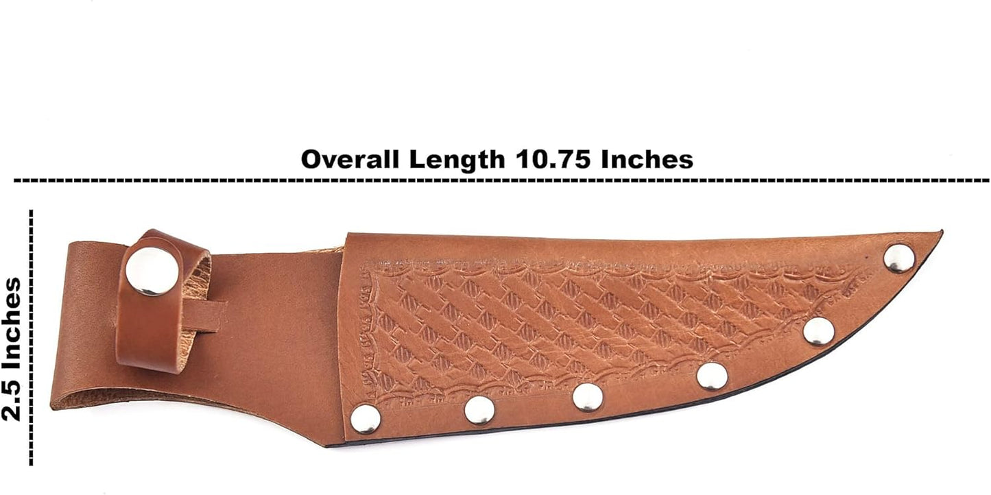 Genuine Leather Knife Sheath for Fixed Blade 6 Inch Knives - Brown Basket Weave Sheaths with Belt Holder