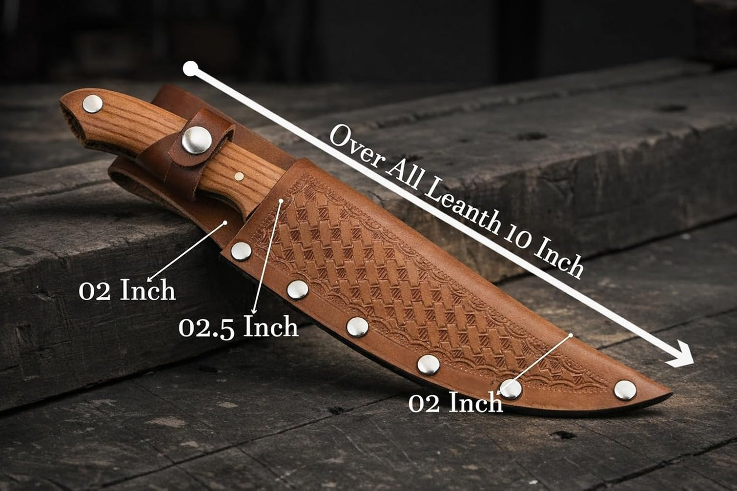 Genuine Leather Knife Sheath for Fixed Blade 6 Inch Knives - Brown Basket Weave Sheaths with Belt Holder