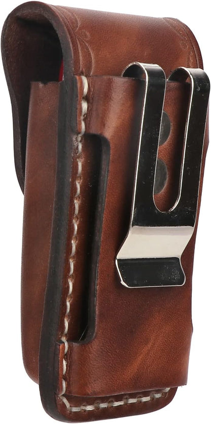 Tourbon EDC Leather Pocket Folding Knife Sheath 3.8 Inch Blade Carrier Holster Flashlight Holder Case for Belt