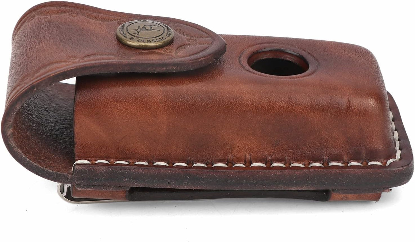 Tourbon EDC Leather Pocket Folding Knife Sheath 3.8 Inch Blade Carrier Holster Flashlight Holder Case for Belt