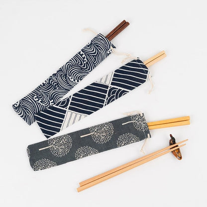 5Pcs 6x26 CM/2.4x10.2 Inch Straw Carrying Case Portable Travel Drawstring Bag Cutlery Pouch Cloth Bag Japanese Tableware Pouch for Spoon Knives Forks Chopsticks