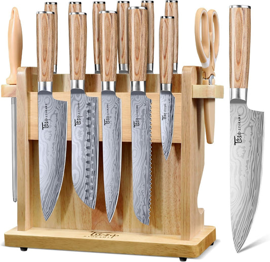 2026 Upgrade Knife Set 14 Japanese Style Kitchen Knife Set with Torii-Style Magnetic Block, Razor-Sharp High Carbon Stainless Steel Knives Set for Kitchen with Anti-Slip Handle, Ideal for Gift
