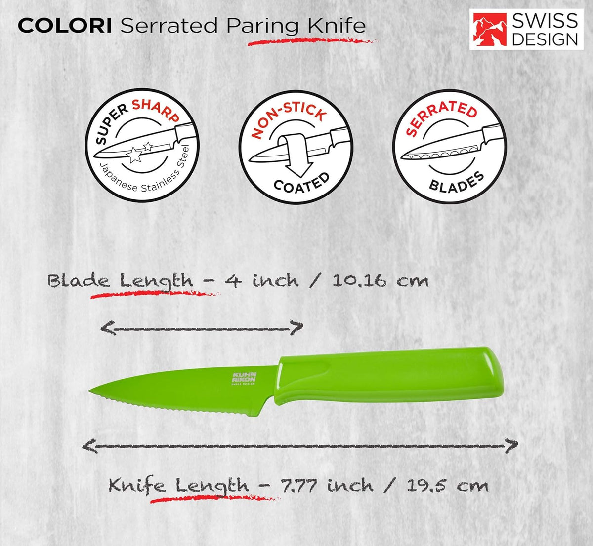 COLORI Straight and Serrated Paring Knife with Safety Sheath, 4 inch/10.16 cm Blade, Set of 2, Green and Yellow