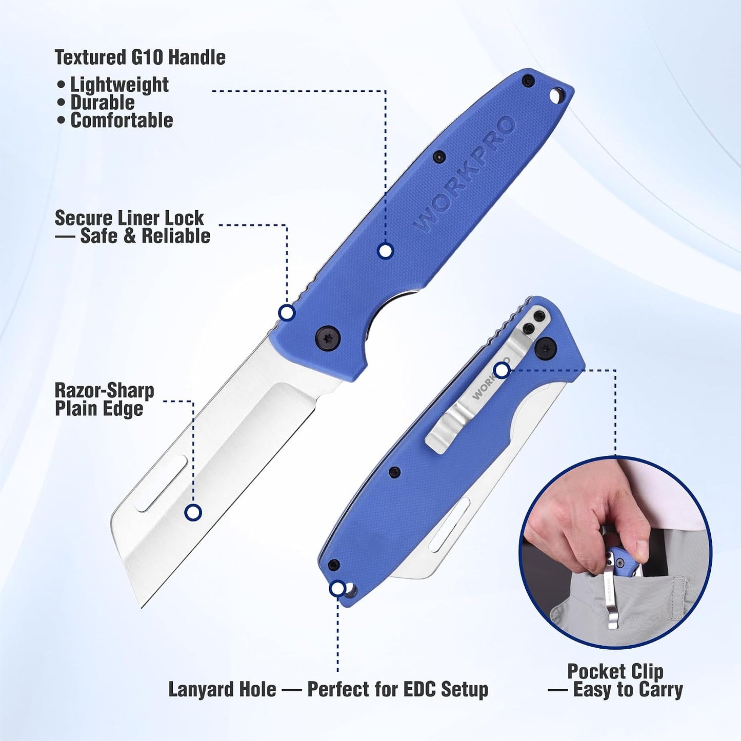Linoleum Knife, Electrician and Folding Pocket Utility Knife with 3" Hawk Bill Blade cutter for lineman Cable Skinning, Roofing & Flooring
