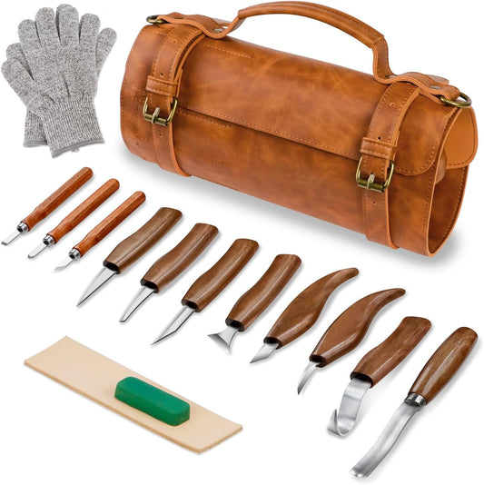 Tekchic Wood Carving Kit Deluxe-Whittling Knife, Wood Carving Knife Set | Wood Whittling Kit for Beginners, Carving Knife Woodworking Wood Carving Tools Set with Large Leather Case