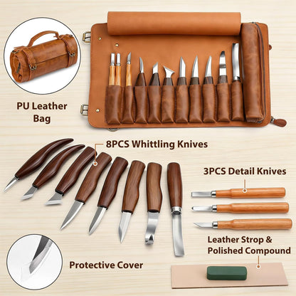 Tekchic Wood Carving Kit Deluxe-Whittling Knife, Wood Carving Knife Set | Wood Whittling Kit for Beginners, Carving Knife Woodworking Wood Carving Tools Set with Large Leather Case