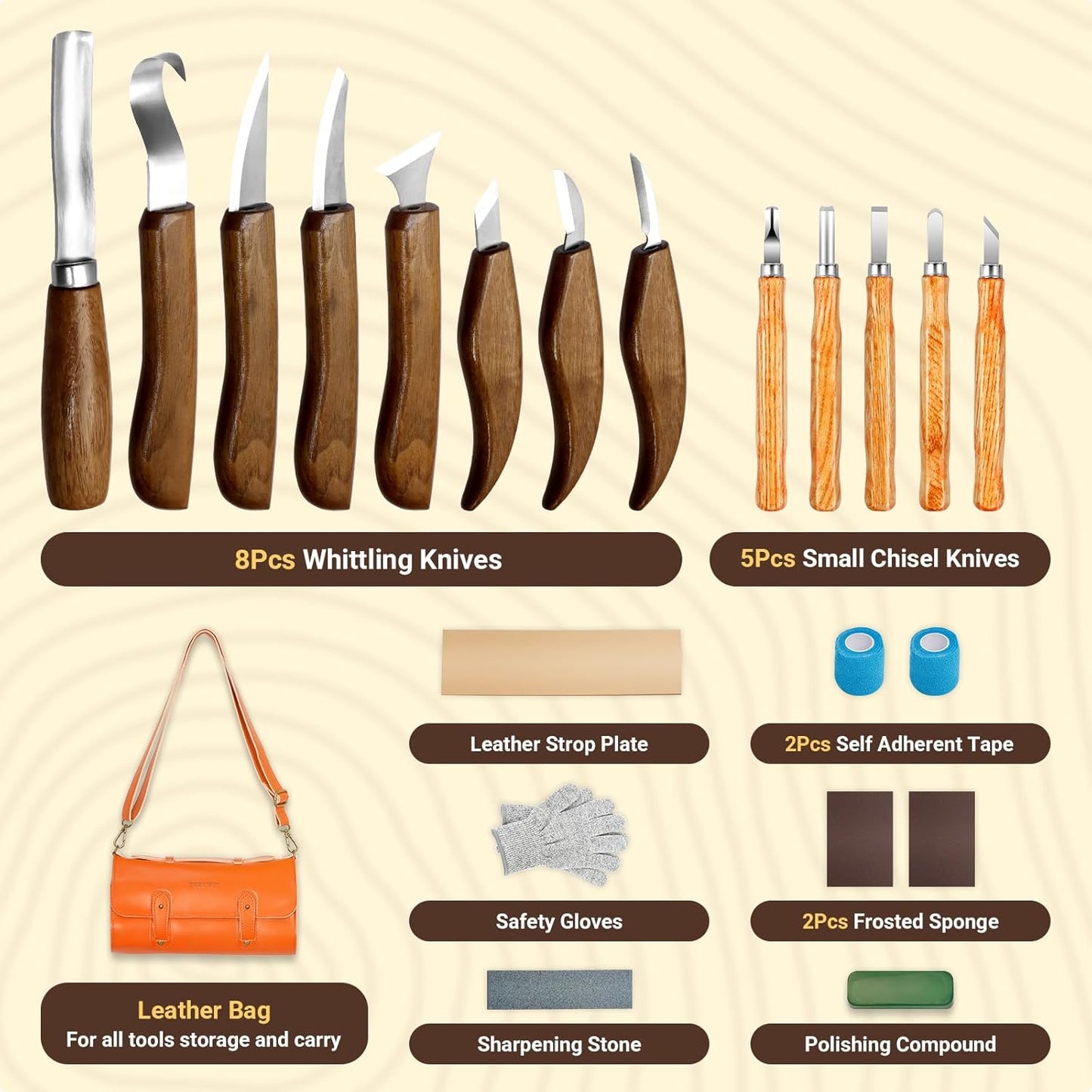 Tekchic Wood Carving Kit Deluxe-Whittling Knife, Wood Carving Knife Set | Wood Whittling Kit for Beginners, Carving Knife Woodworking Wood Carving Tools Set with Large Leather Case