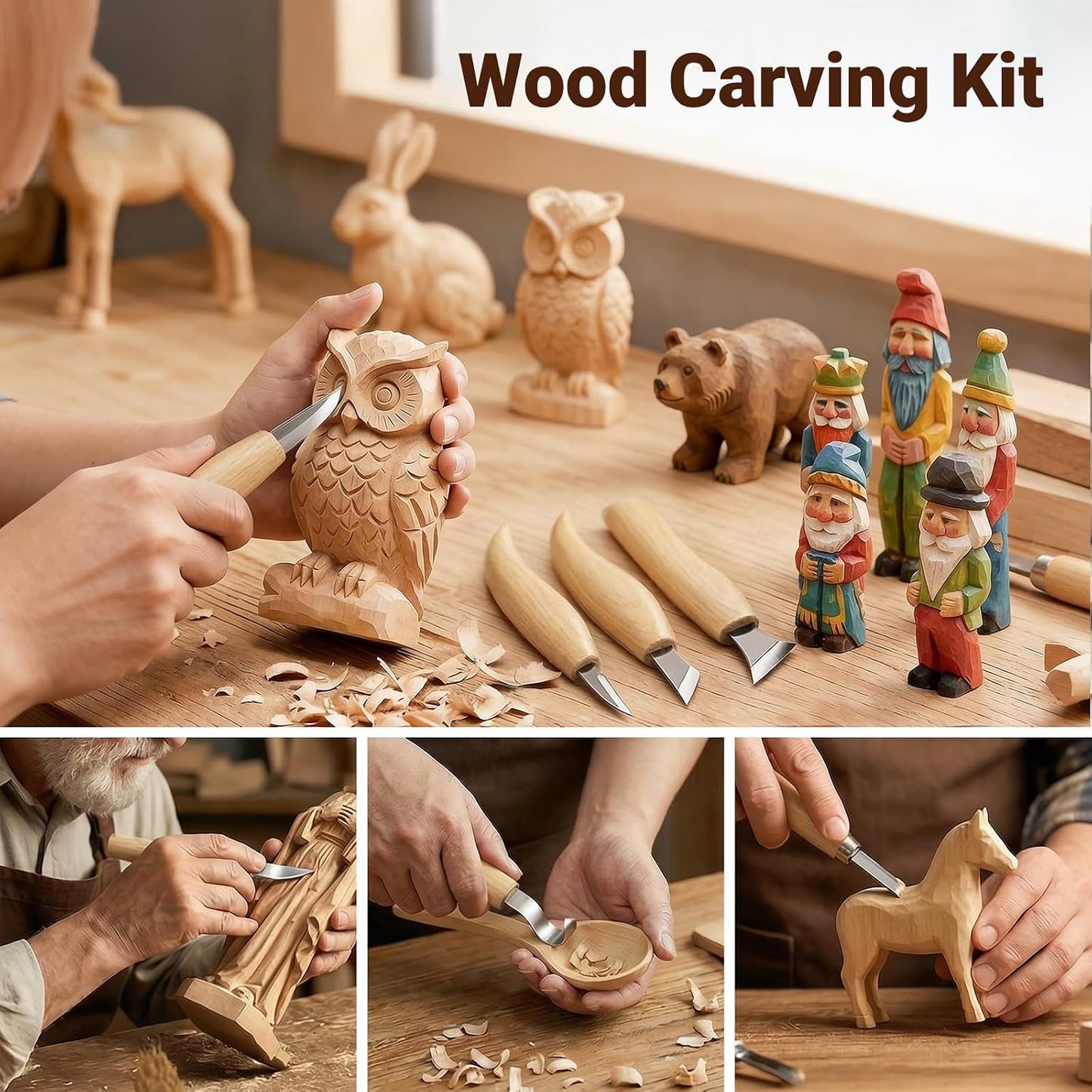 Tekchic Wood Carving Kit Deluxe-Whittling Knife, Wood Carving Knife Set | Wood Whittling Kit for Beginners, Carving Knife Woodworking Wood Carving Tools Set with Large Leather Case