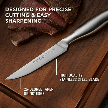 Insignia Steel 4-Piece Steak Knives, 4.5" Stainless Steel Blades for Effortless Cutting, For Home Kitchen and Professional Use