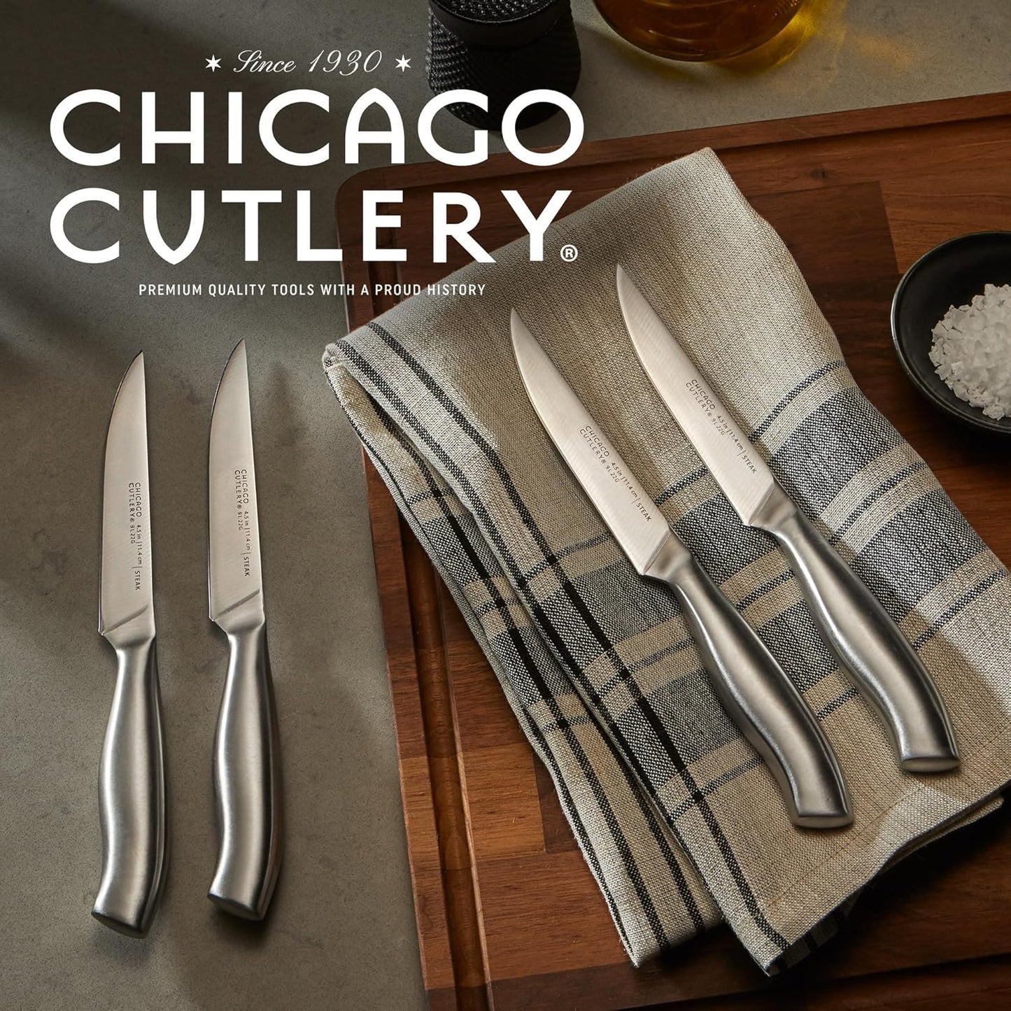 Insignia Steel 4-Piece Steak Knives, 4.5" Stainless Steel Blades for Effortless Cutting, For Home Kitchen and Professional Use