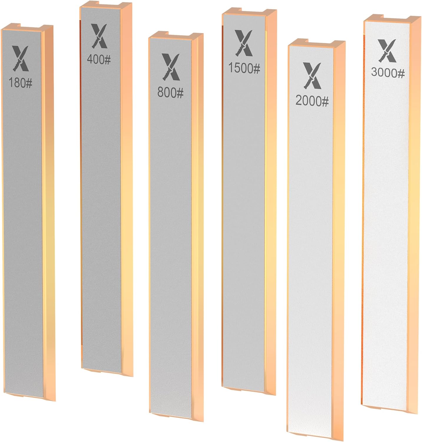 6 PCS Diamond Sharpening Stone Set, Fast Edge Restoration | 180/400/800/1500/2000/3000 grit, 6.2 × 0.9" plates, Fits XARILK sharpening systems, Coarse to fine sharpening