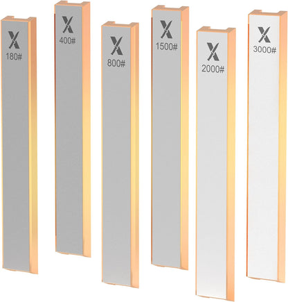 6 PCS Diamond Sharpening Stone Set, Fast Edge Restoration | 180/400/800/1500/2000/3000 grit, 6.2 × 0.9" plates, Fits XARILK sharpening systems, Coarse to fine sharpening