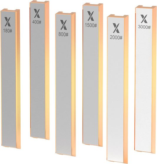 6 PCS Diamond Sharpening Stone Set, Fast Edge Restoration | 180/400/800/1500/2000/3000 grit, 6.2 × 0.9" plates, Fits XARILK sharpening systems, Coarse to fine sharpening