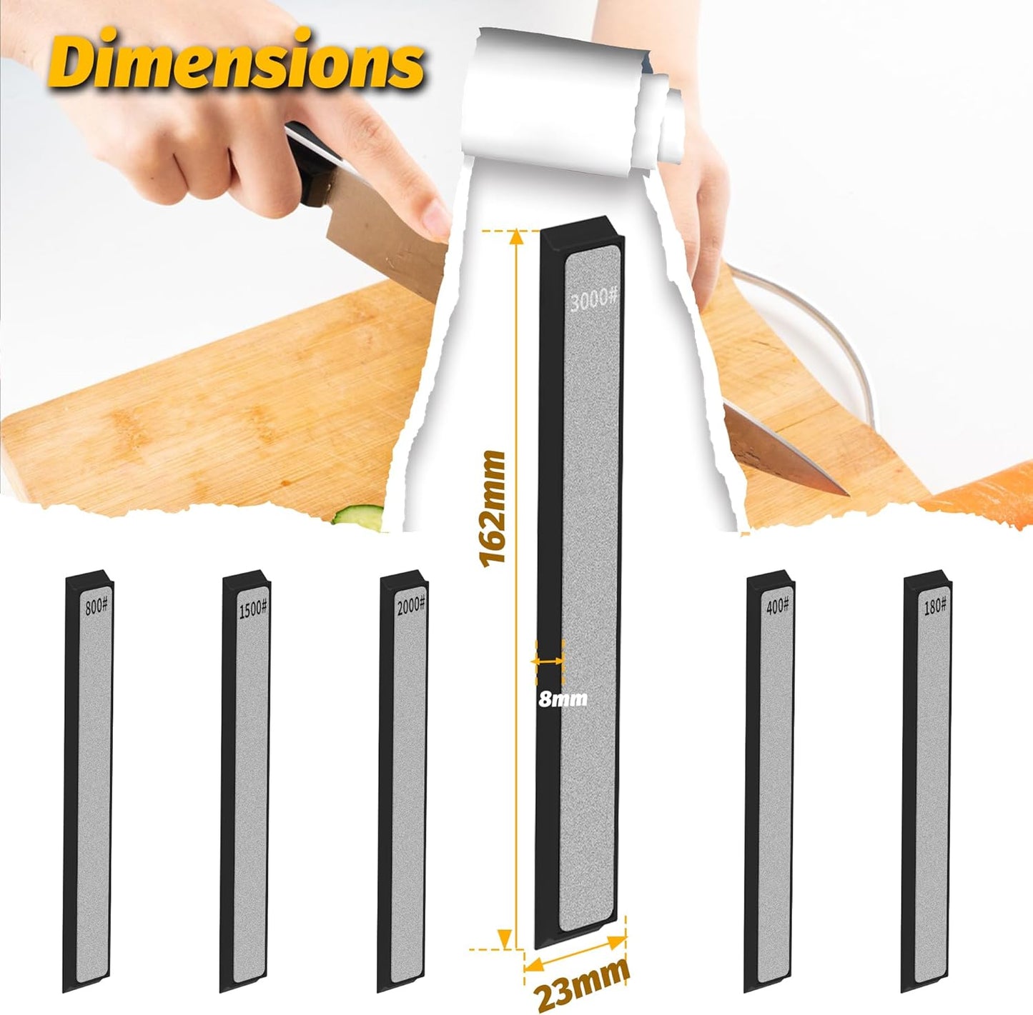 6 PCS Diamond Sharpening Stone Set, Fast Edge Restoration | 180/400/800/1500/2000/3000 grit, 6.2 × 0.9" plates, Fits XARILK sharpening systems, Coarse to fine sharpening