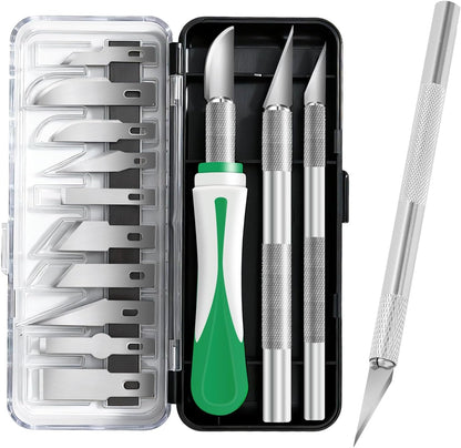 16 Pcs Professional Craft Knife Set, Precision Craft Knife with Assorted Blades, Razor Sharp with Case for Carving, Wood, Modeling, DIY, Scrapbooking, and Art Projects (Green)